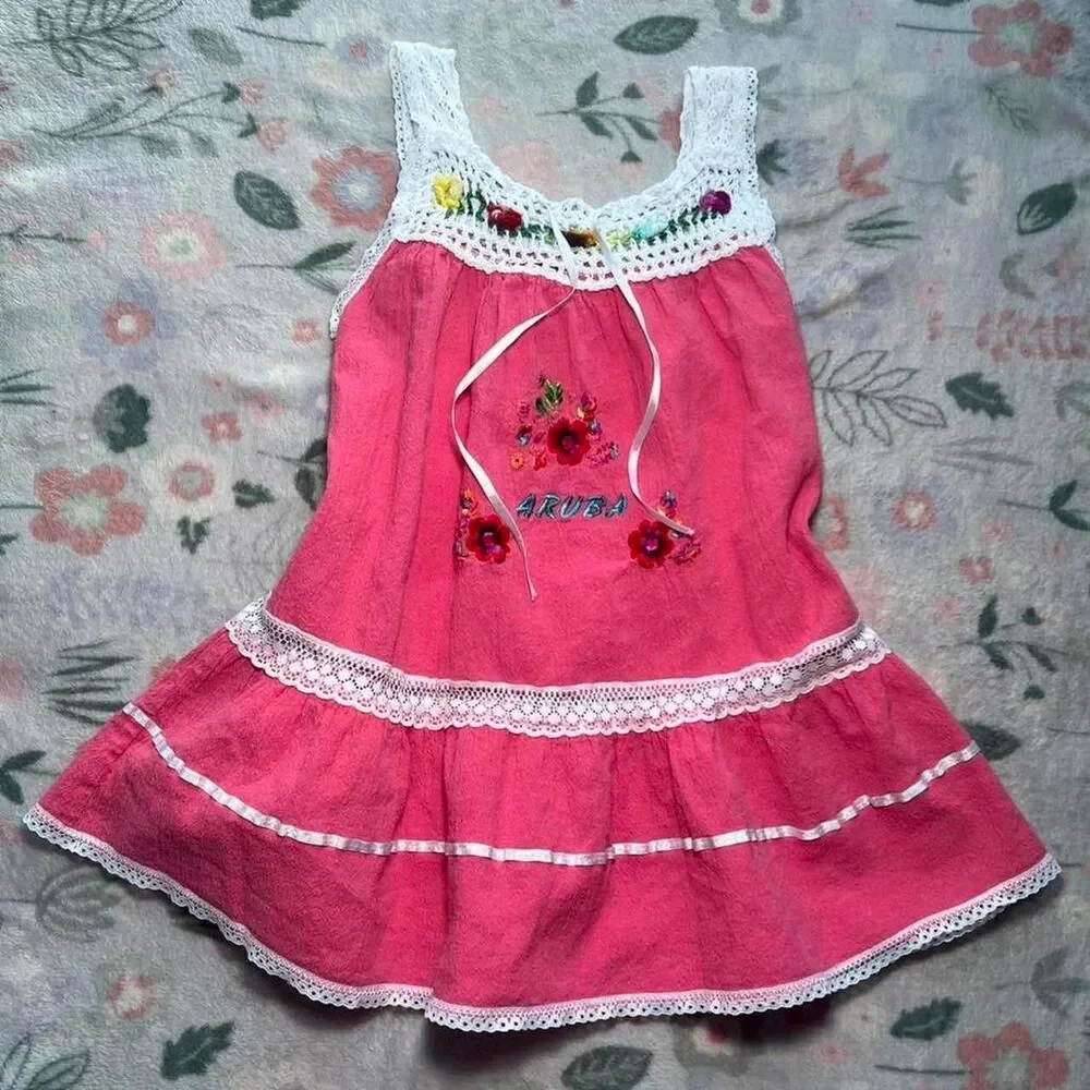 Crochet Lace Folk Dress 4T - Vacation Kidcore Resort Coconut Girl Tropical Y2K